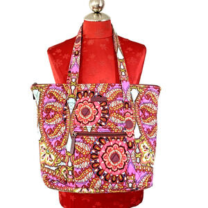 Vera Bradley Shoulderbag Purse Double Straps Multicolor Pink Floral Quilted Tote